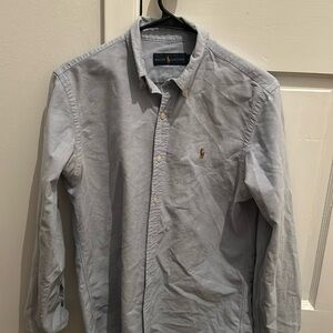 Great light blue denim polo button shirt!